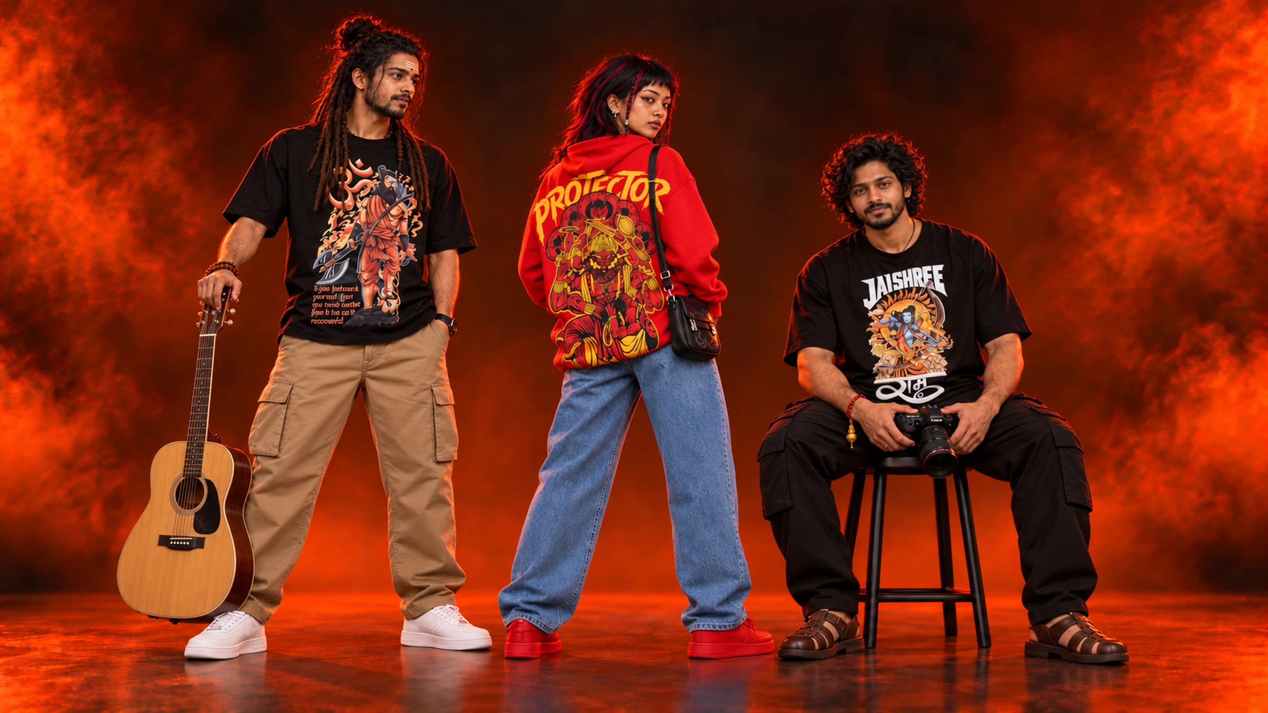 Three models wearing Narsimha, Parshuram and Shri Ram designs