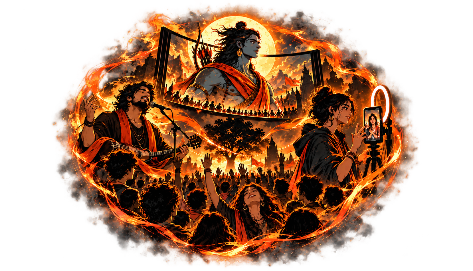 Illustrated cultural universe bringing together Sanatan cinema, music, creators and audiences